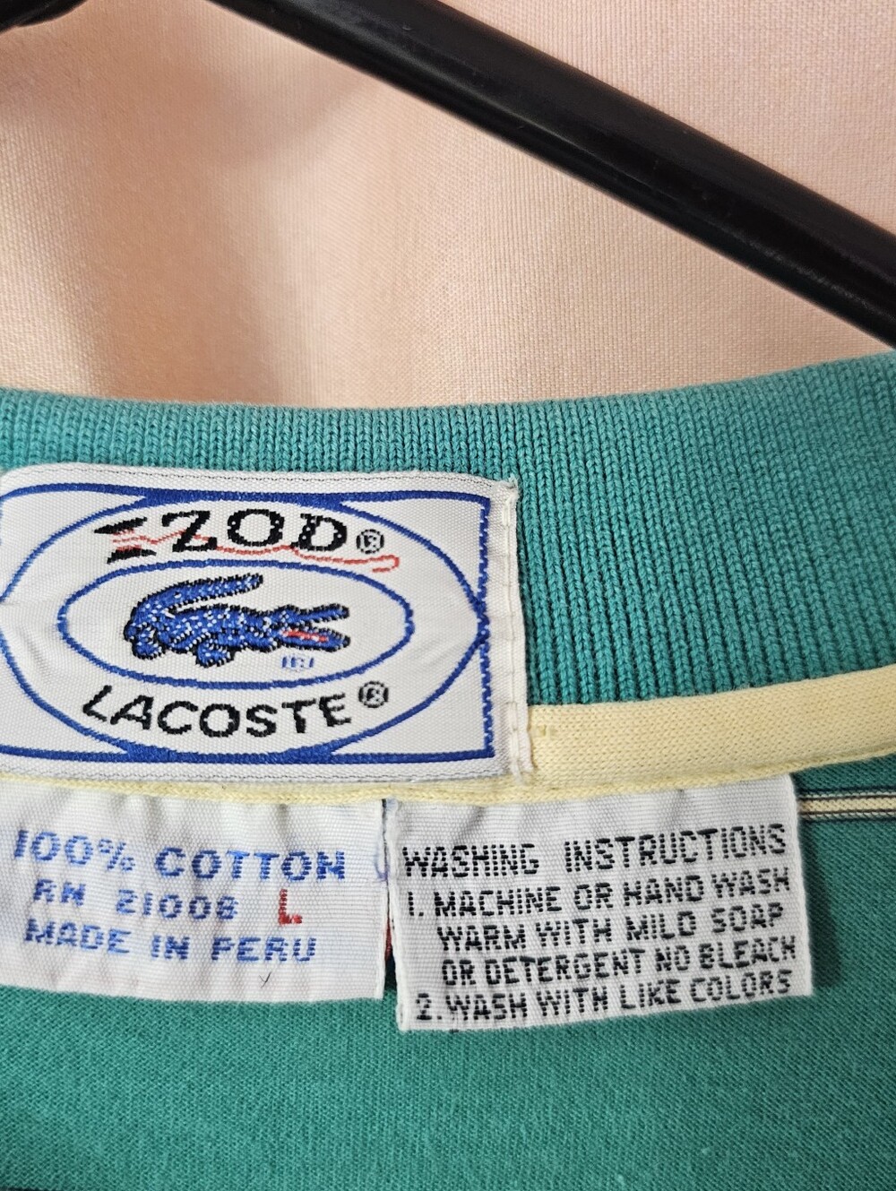 Vintage Izod Lacoste Turquoise Stripe Polo Shirt L 100% Cotton Single Stitch - Picture 5 of 8